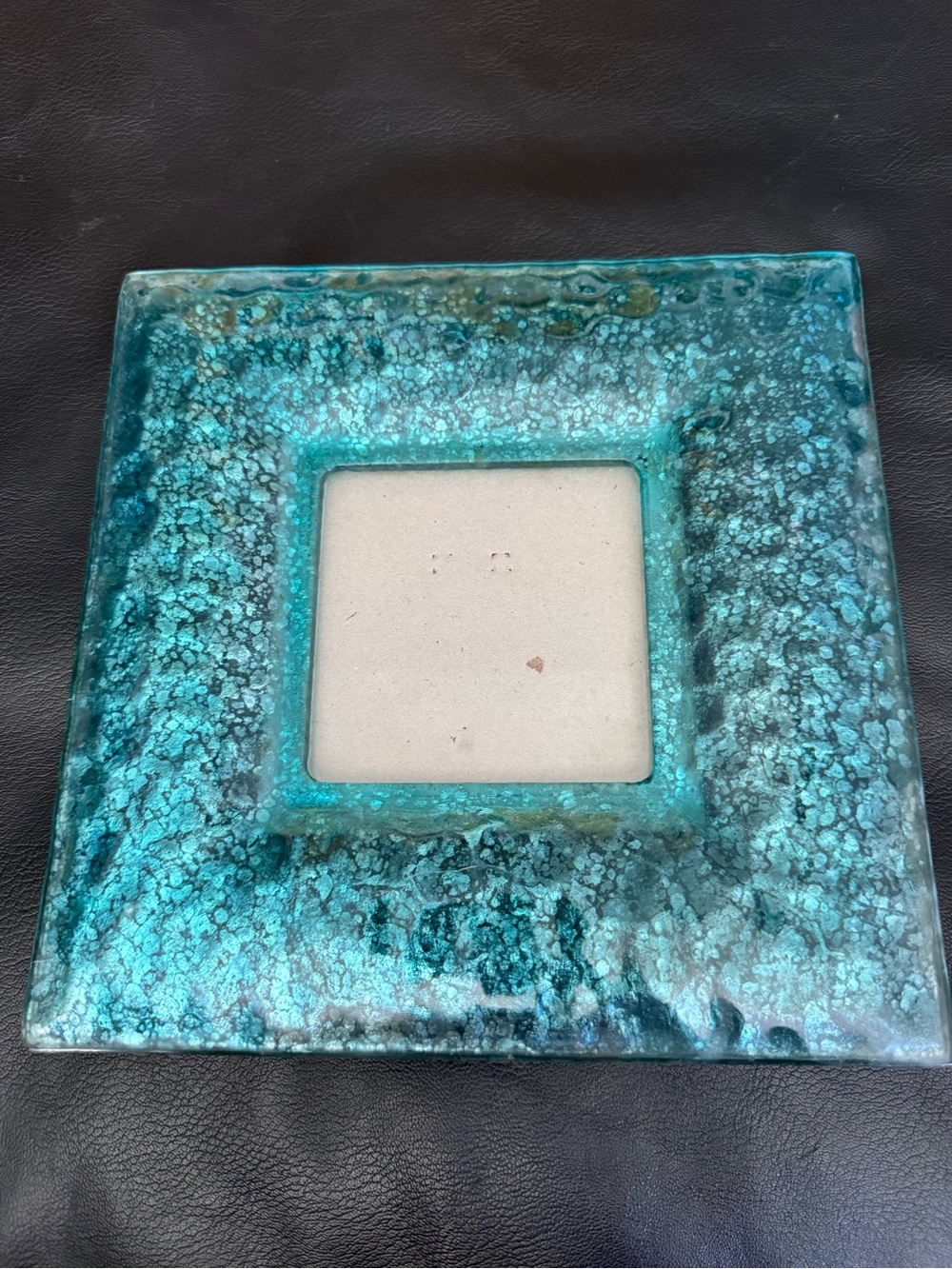 Cynthia Rowley Photo Frame 7x7" Tabletop Hollywood Glam 4x4" Blue Glass Silver